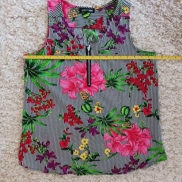 Gabi & Sam Women's Sleeveless Top 1/4 Zip Size Medium Stipes Floral Light - Picture 9 of 10